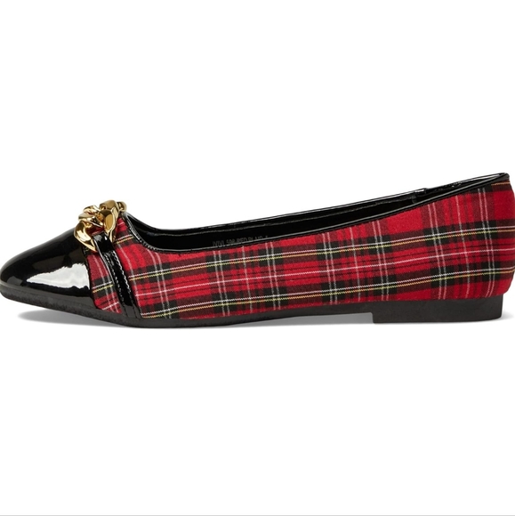 Steve Madden Red Vivi Plaid Girl Flats With Chunky Chain Size2 NWT - Picture 3 of 11